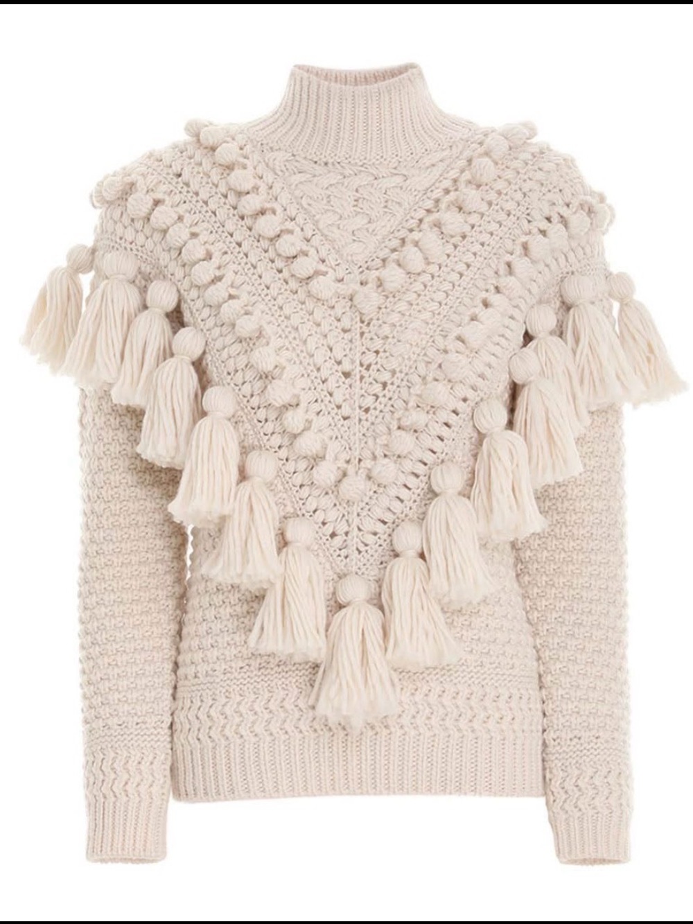 ZIMMERMAN Kaleidoscope Pompom Embellished Crocheted Wooll Turtleneck Sweater